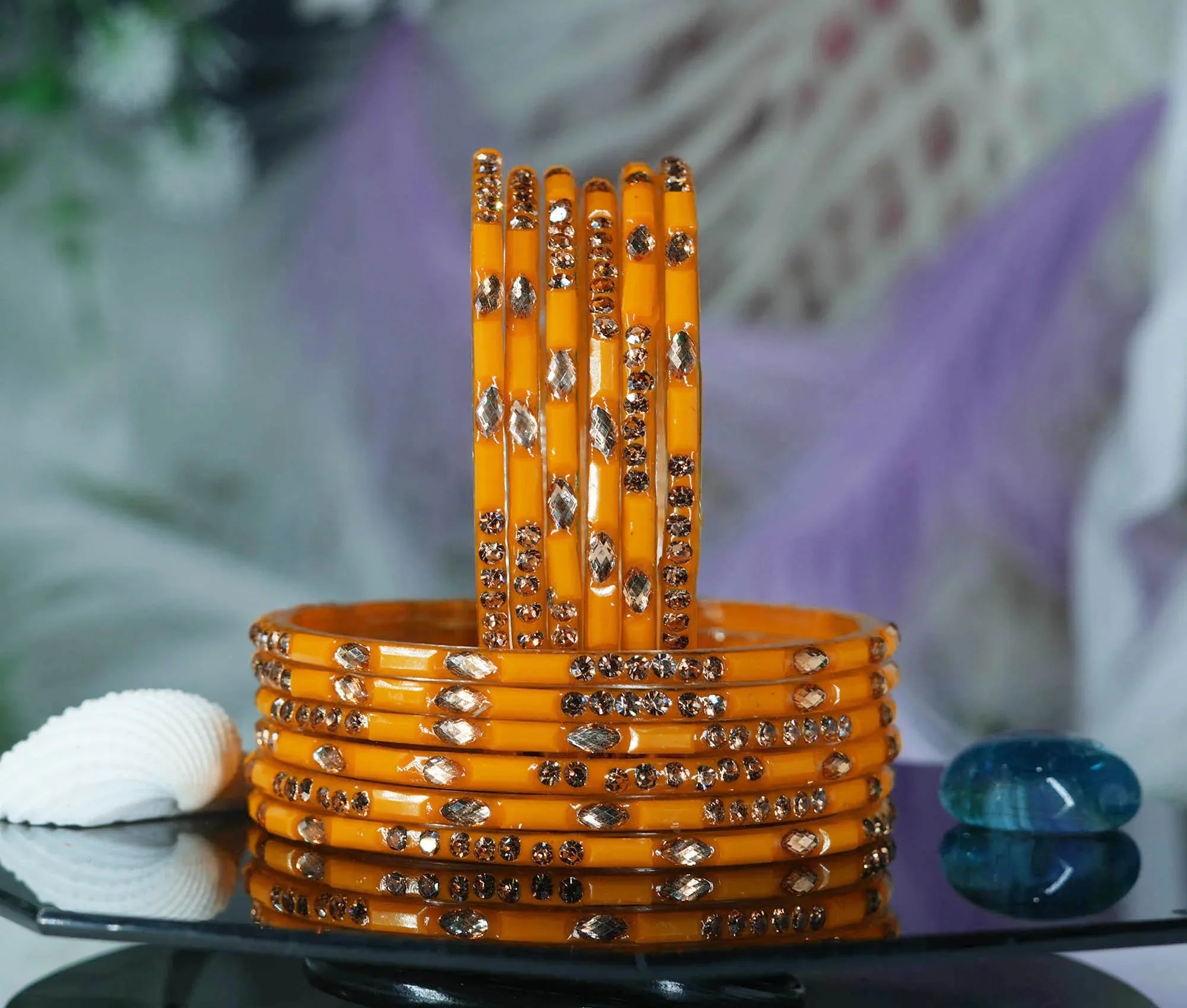 Multiple Color Glass Bangle with Stone Beads Work for Women & Girls (Pack 12 Bangles) - The Golden Cascade